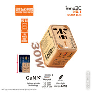 inno3C i-30WC 30W GaN 3-Ports AC Socket Universal Travel Adaptor