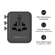 Momax UA26 1-World2 20W 3-Port USB-C Dual AC Travel Adaptor