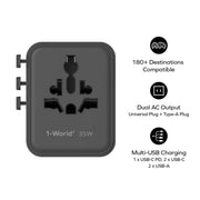 Momax UA27 1-World2 35W 5-Port USB-C Dual AC Travel Adaptor