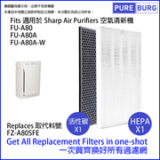 Pureburg A80A Compatible Replacement Filter Kit for Sharp FU-A80A-W Air Purifier