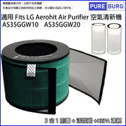 Pureburg 淨博 適用 LG Aerohit 空氣清新機  AS35GGW10 AS35GGW20 True HEPA 濾網 + 活性碳濾網濾芯
