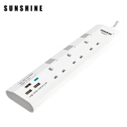 Sunshine 三位獨立開關安全拖板連藍色指示燈+4位USB充電插座