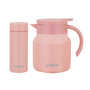 小牛角 真空套裝: 0.8公升手斟壺+ 0.26公升直身杯 (粉紅色)