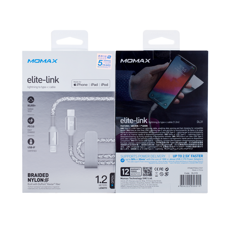 Momax Elite USB-C to Lightning 1.2m 尼龍編織連接線