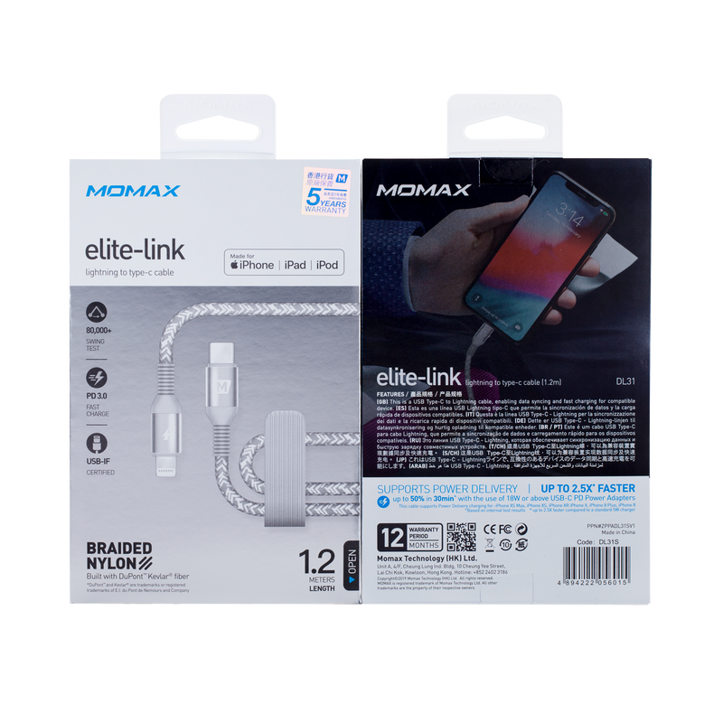 Momax Elite USB-C to Lightning 1.2m (Nylon-Braided)