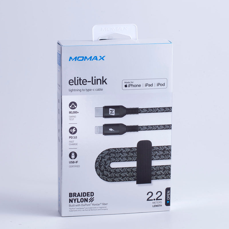 Momax Elite USB-C to Lightning 2.2m 尼龍編織連接線 接線