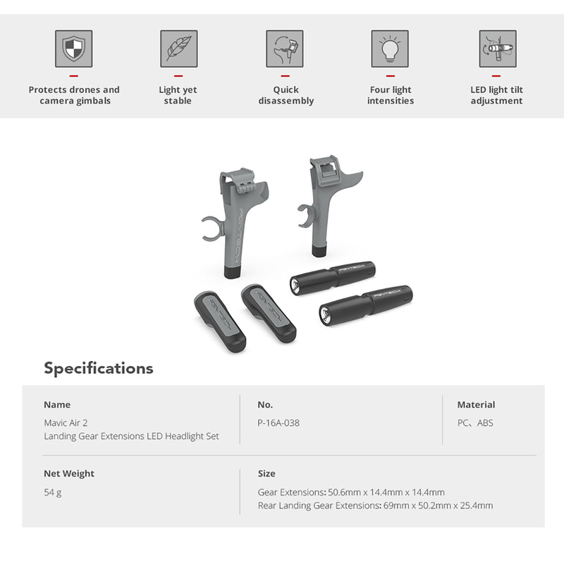 PGYTECH LANDING GEAR EXTENSIONS LED HEADLAMP SET for MAVIC AIR 2