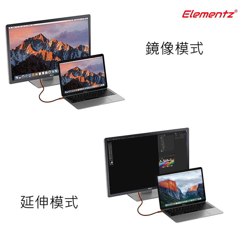Elementz DP-C4K Type C TO DisplayPort 4K超高清 接線