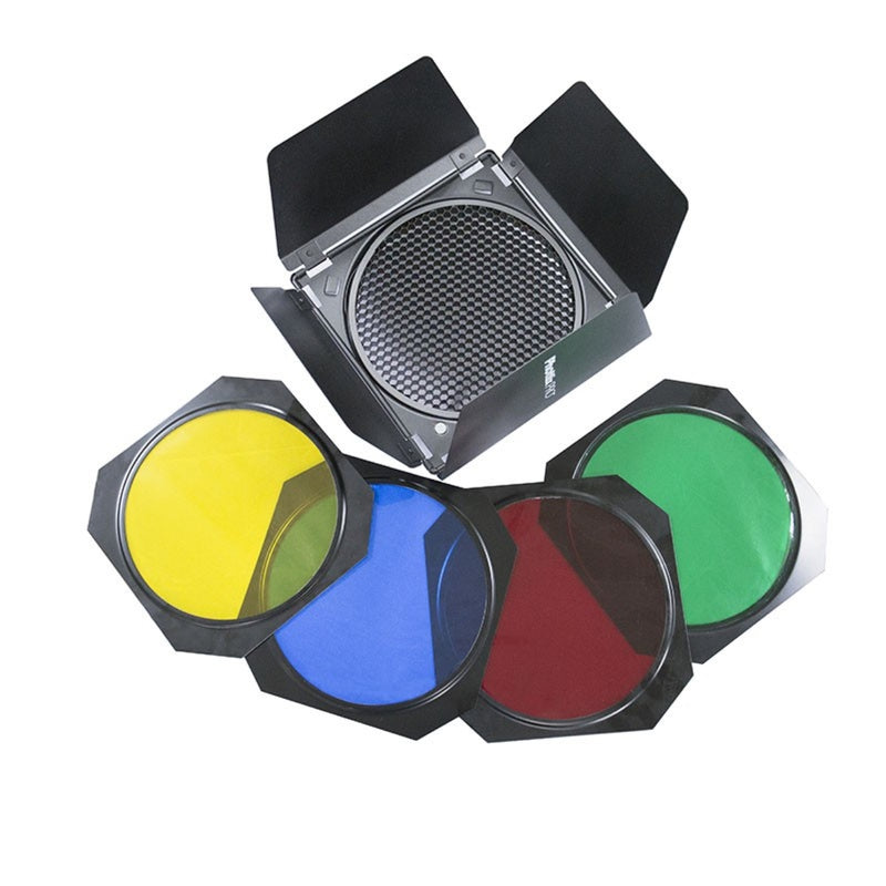 Phottix 82328, Barndoors, Grid and Gel Set (For 7" reflectors)
