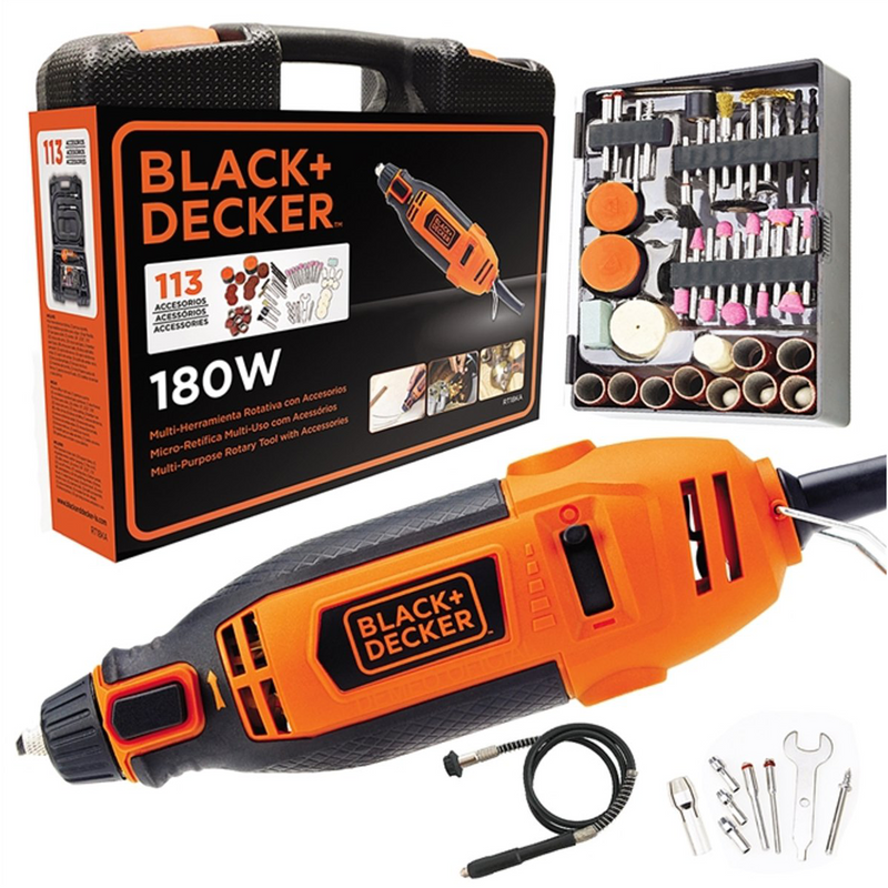 BLACK + DECKER RT18KA Black+Decker 180W Electric Rotary Tool with 118 pc Acc. Kit Box