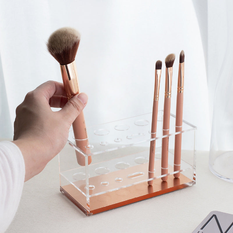 Moosy Life Taiwan Acrylic 12 Spaces Nail Brush Makeup Brush Holder (Rose Gold)