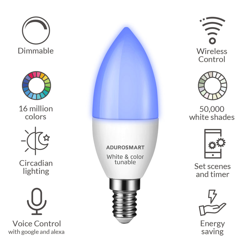 Adurosmart ERIA - E14 Dimmable Warm White Candle Smart Light Candle Bulb