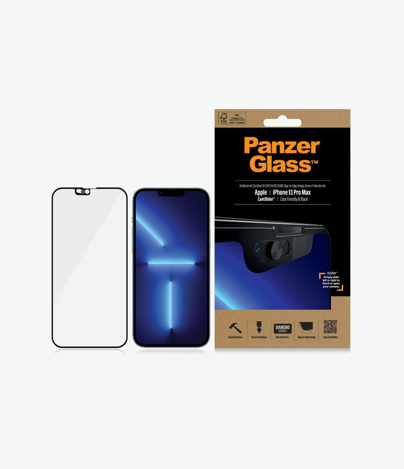 Panzer Glass iPhone 13 Pro Max Antibacterial Glass Case Friendly Cam-Slider Screen Protector