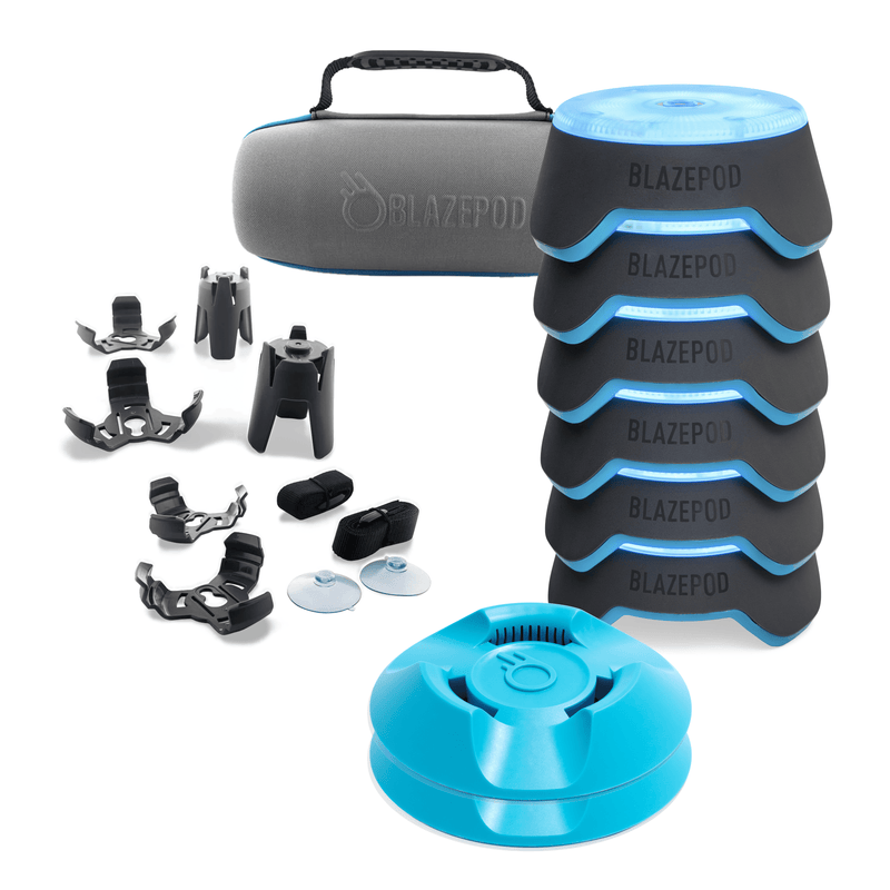 BlazePod Flash Reflex Exercise Trainer 6 pods Set With Cone Adapter Kit, Functional Adapter Kit and Pod Base