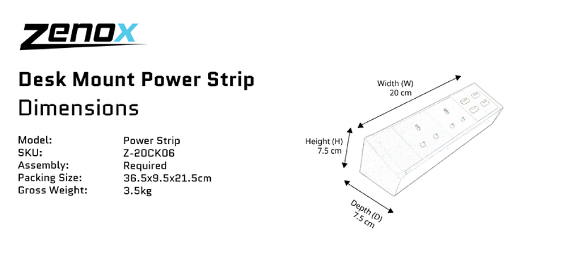 Zenox Desk Mount Stylish Power Strip