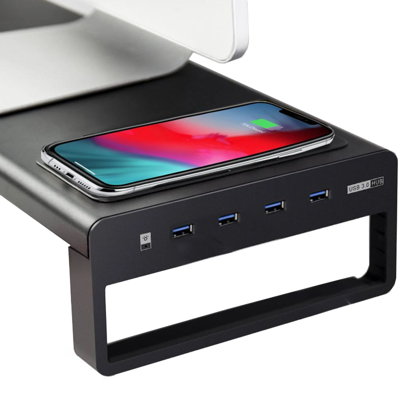 Zenox Monitor Riser (4 Ports Usb 3.0 Hub with MAX15W wireless charging)