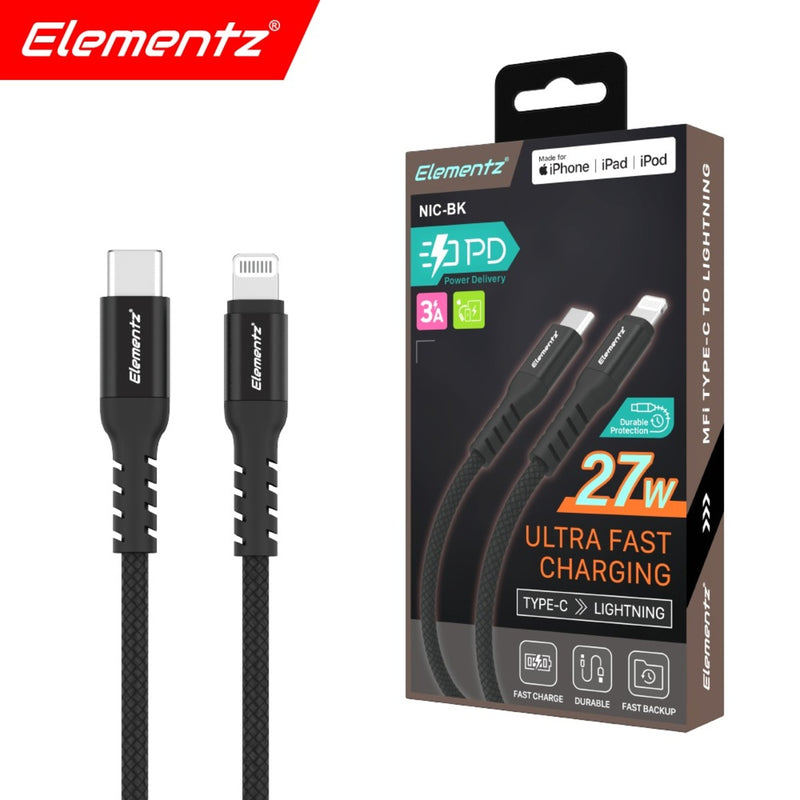 Elementz NIC-200 USB-C to Lightning Cable (MFI Certified) - 200cm