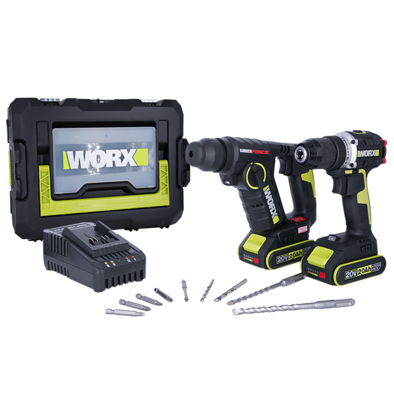 Worx WU938 20V Brushless Light Hydraulic Drill + Brushless Double Speed Electric Drill