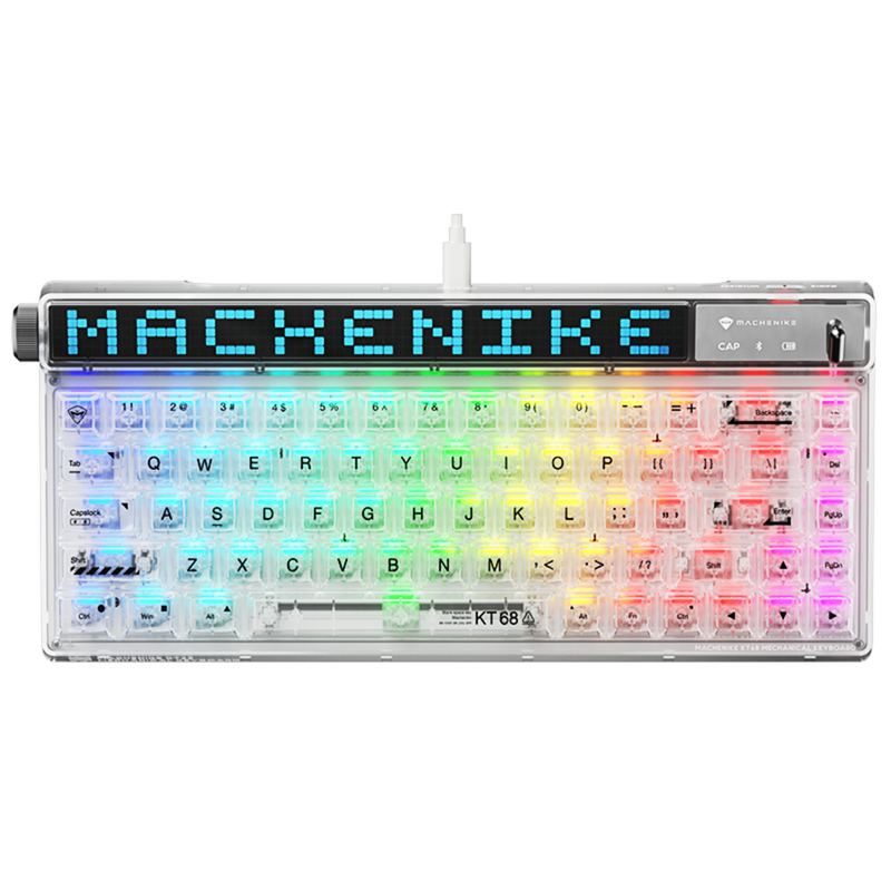 Machenike機械師 KT68-B68W 三模68鍵冰靜軸 (透明LED螢幕限定版) 無線RGB機械鍵盤