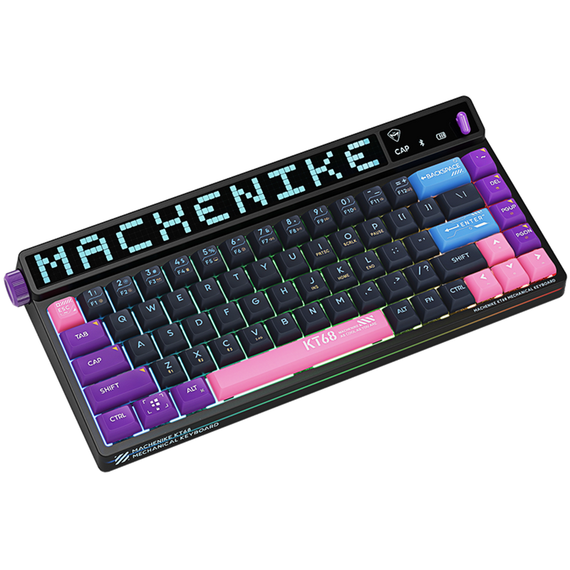 Machenike機械師 KT68-B68W 三模68鍵銀軸 (黑色LED螢幕限定版) 無線RGB機械鍵盤