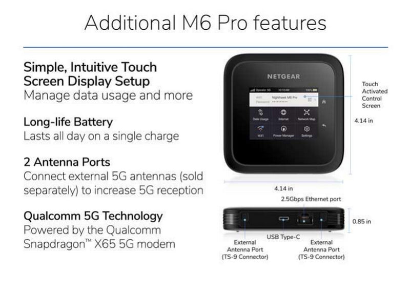 NETGEAR Nighthawk M6 Pro 5G WiFi 6E Mobile Hotspot Router (MR6450)