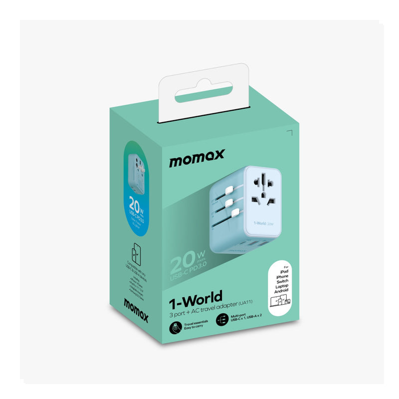 Momax UA11 1-World 20W 3-Port+AC Travel Adapter
