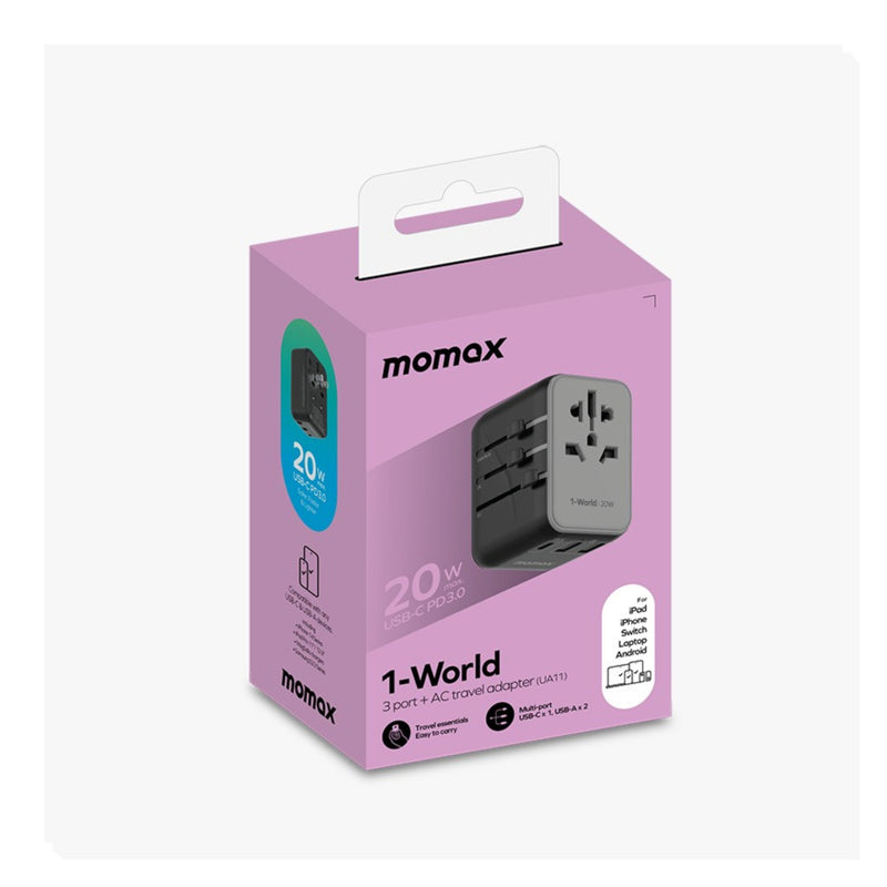 Momax UA11 1-World 20W 3-插口+AC 旅行充電插座
