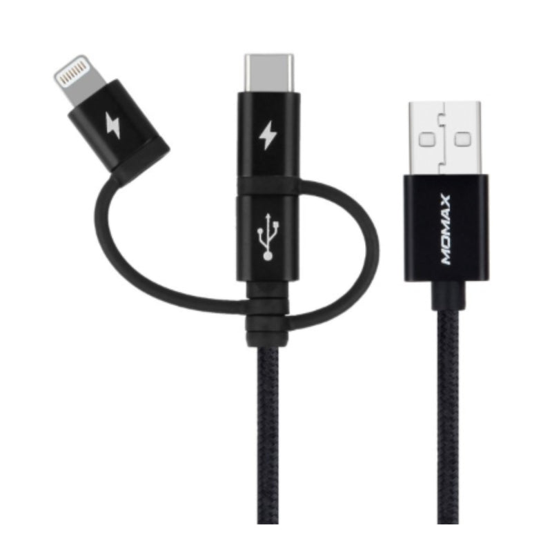 Momax DX1D One Link 3-in-1 USB A to Micro USB/Lightning/USB-C Charging Cable (1M)