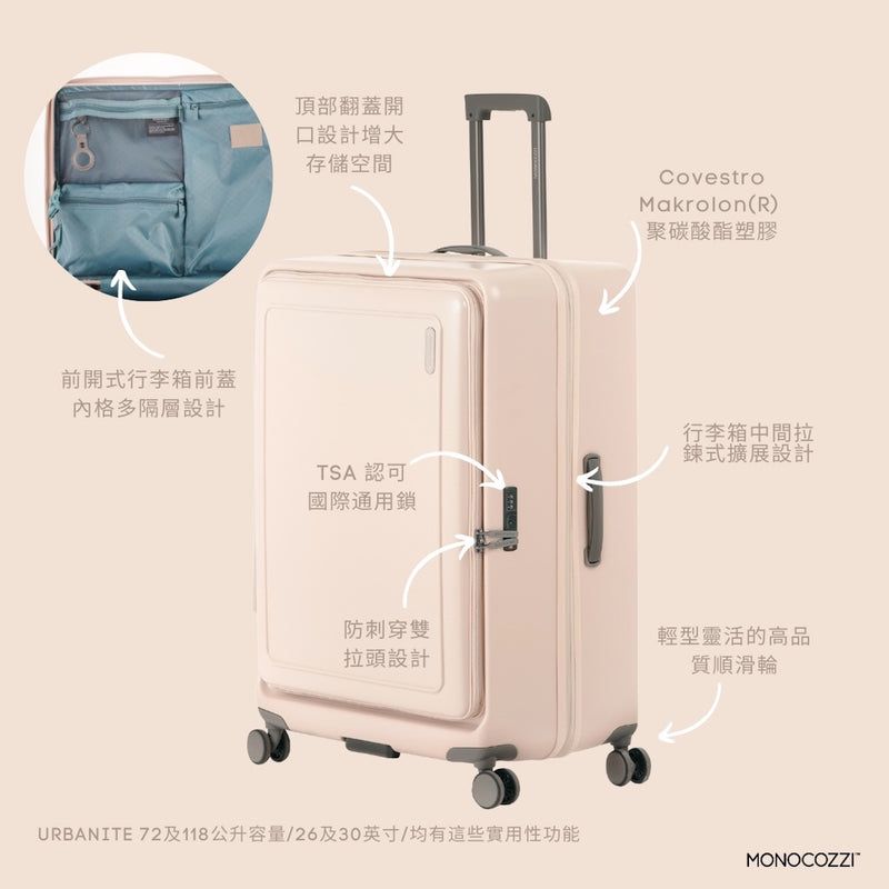 MONOCOZZI URBANITE 4 wheels TSA Lock Front Opening Suitcase