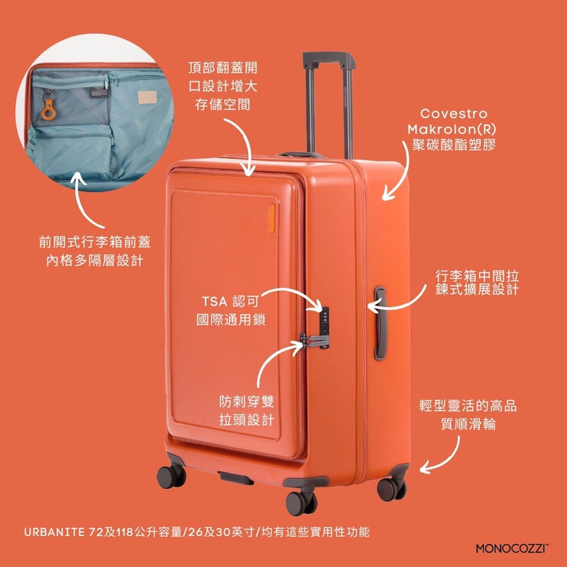 MONOCOZZI URBANITE 4 wheels TSA Lock Front Opening Suitcase