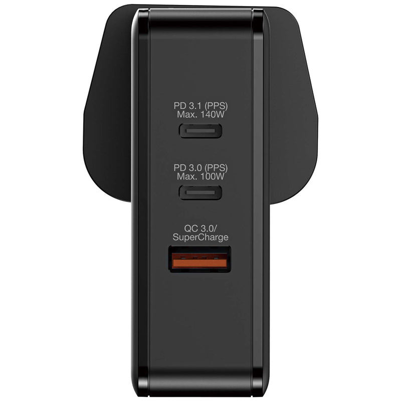VERBATIM 3端口140W PD 3.1 & QC 3.0 GaN充電器