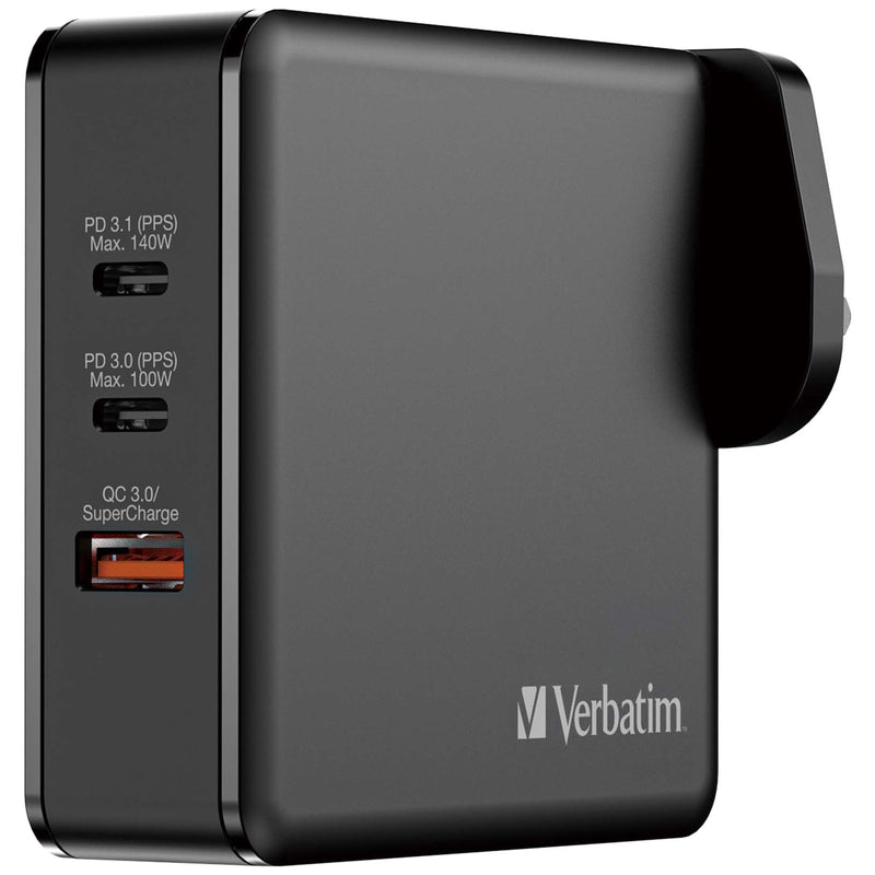 VERBATIM 3 Port 140W PD 3.1 & QC 3.0 GaN Charger