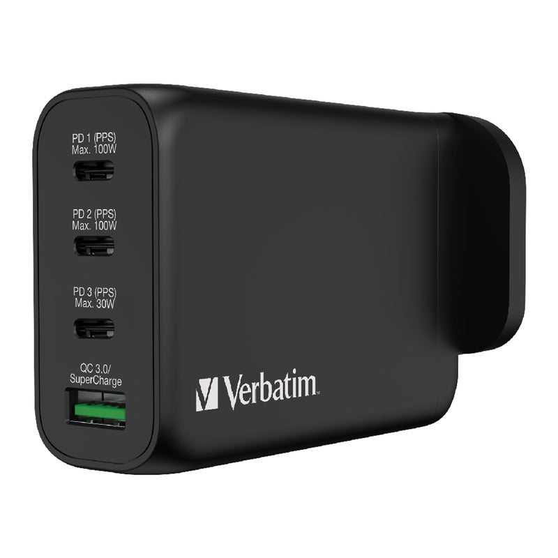VERBATIM 4 端口 130W PD 3.0 & QC 3.0 GaN USB 充電器