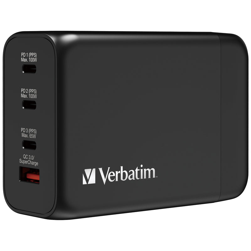 VERBATIM 4 Port 200W PD 3.0 & QC 3.0 GaN Charger (AC Power Cord)