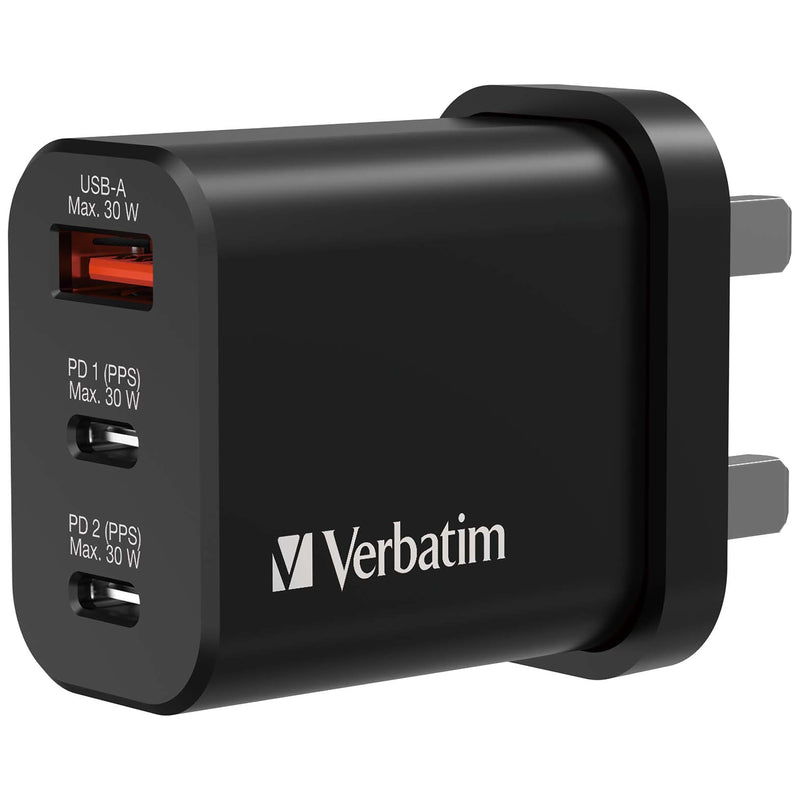 VERBATIM 3 端口 30W PD 3.0 & QC 3.0 GaN 充電器