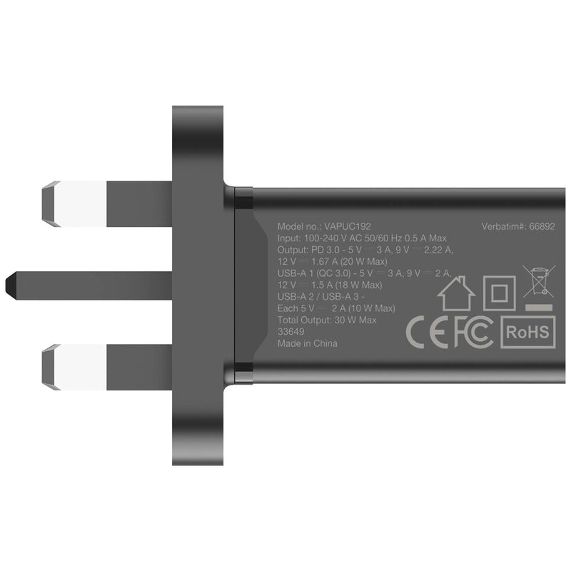 VERBATIM 4 Port 30W PD & QC 3.0 USB Charger