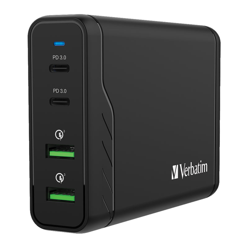 VERBATIM 4 Port 100W PD & QC 3.0 USB Charger (AC Power Cord)