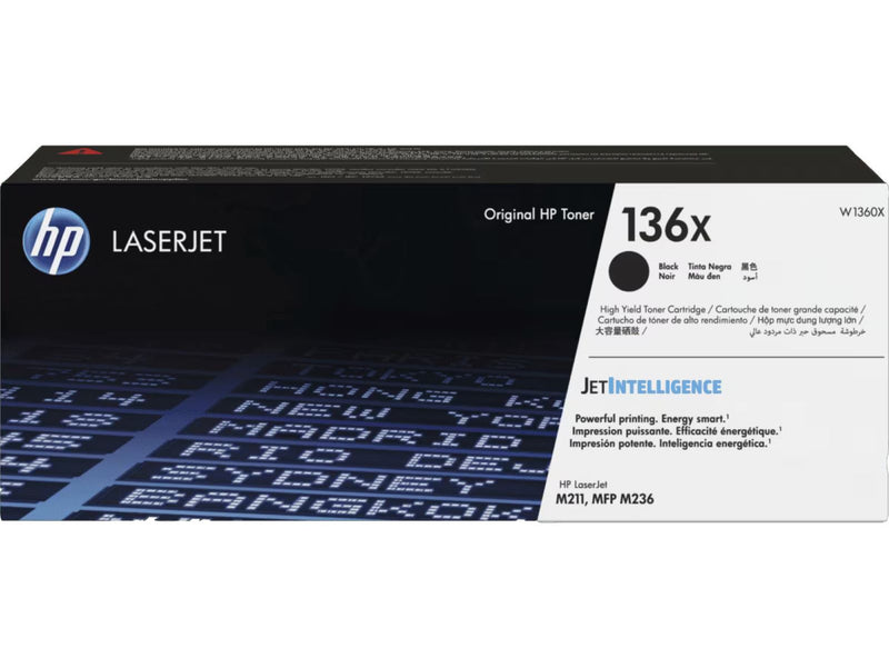 HP 136X High Yield Black Original LaserJet Toner Cartridge (W1360X)