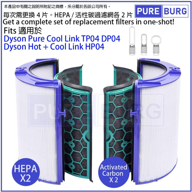 Pureburg 淨博 代用濾網組合 (HEPA含活性碳濾芯, 適用於 Dyson TP04,DP04 & HP04 空氣清新機)