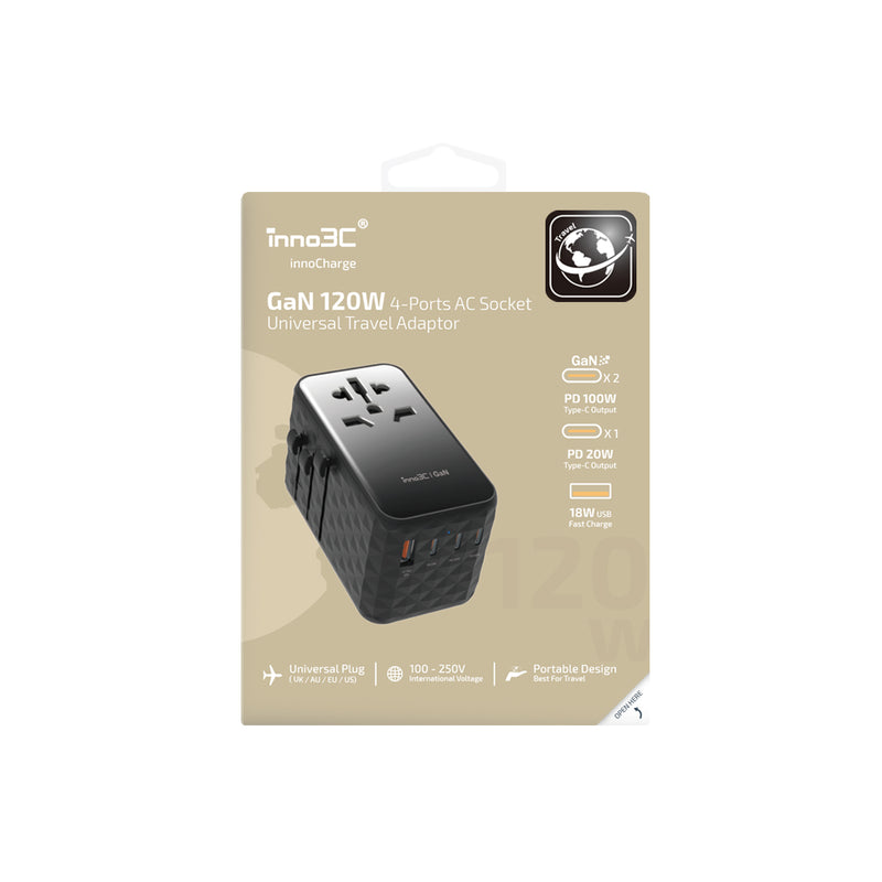 inno3C 創品 i-FT120 GaN 120W 4輸出旅行轉換插頭 (黑色)