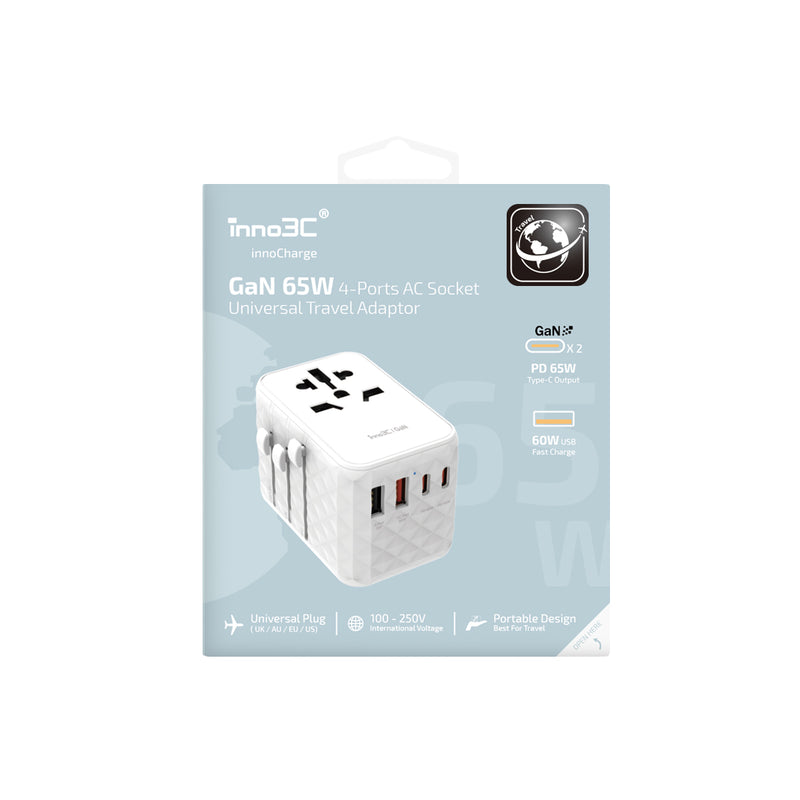 inno3C i-FT65 GaN 65W 4-Ports AC Socket Universal Travel Adaptor