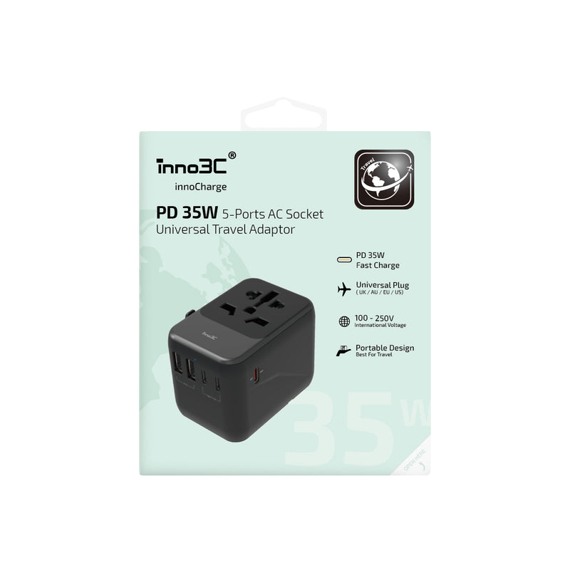 inno3C i-FT35 PD 35W 5 Ports AC Socket Universal Travel Adaptor