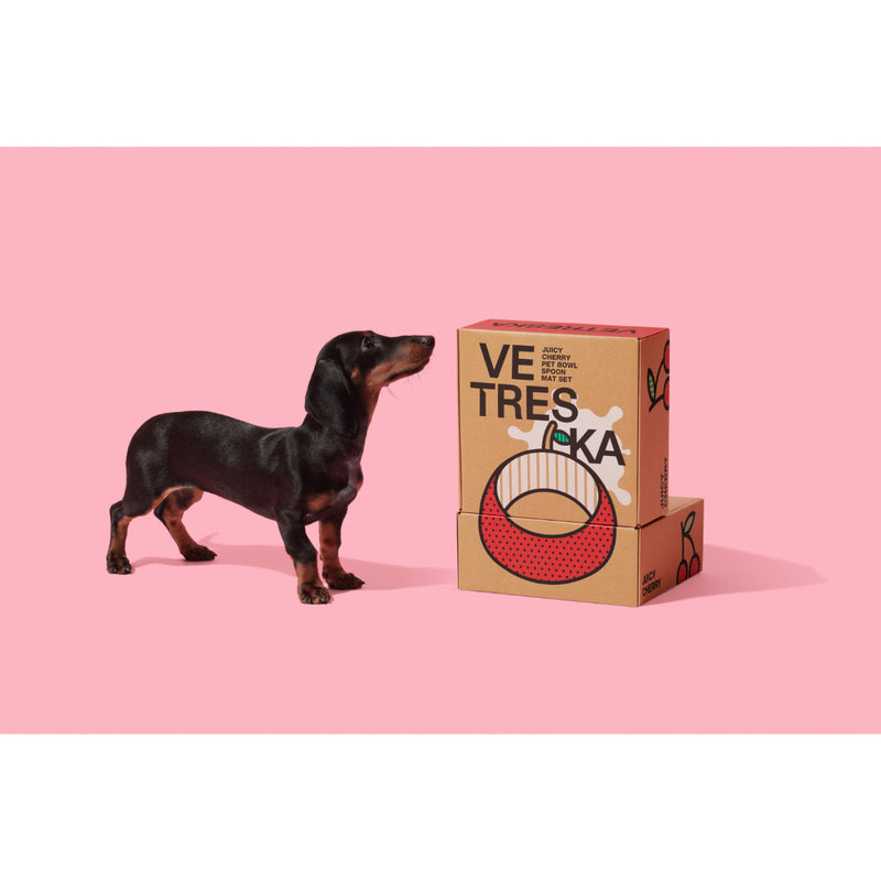 Vetreska Juicy Cherry Pet Bowl, Spoon & Mat Set