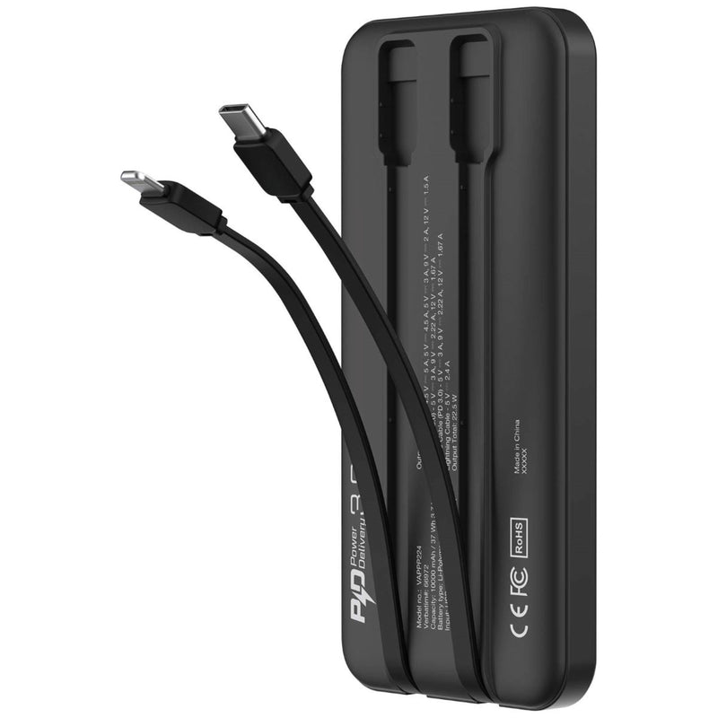 VERBATIM 10000mAh PD 3.0 和 QC 3.0 流動充電池連嵌入式充電線 移動電源