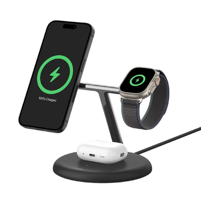 BELKIN BoostCharge Pro 3-in-1 Magnetic Wireless Charging Stand with Qi2 15W