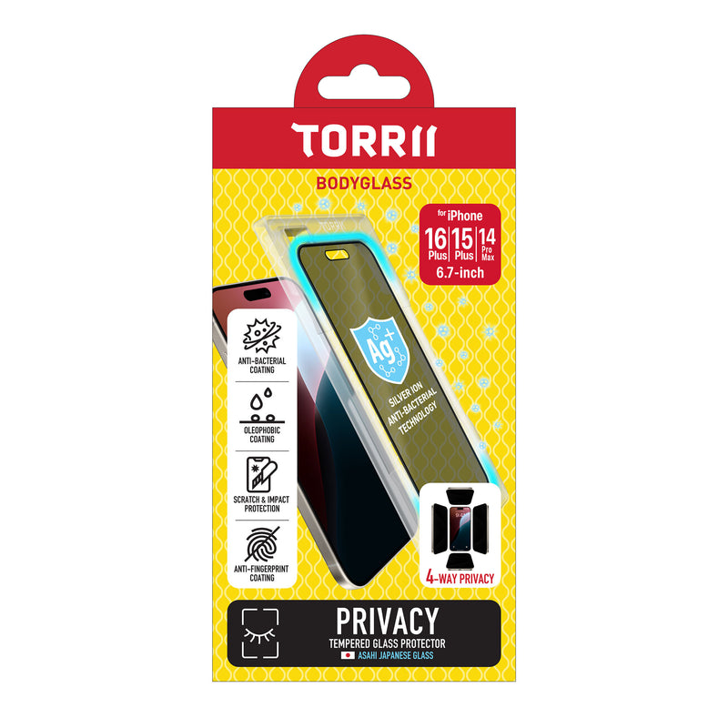 Torrii iPhone 16 Plus 抗菌塗層全方位防窺玻璃保護貼