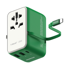 Momax 1-World+ 3-Port Travel Charger Built-In USB-C Cable 25W