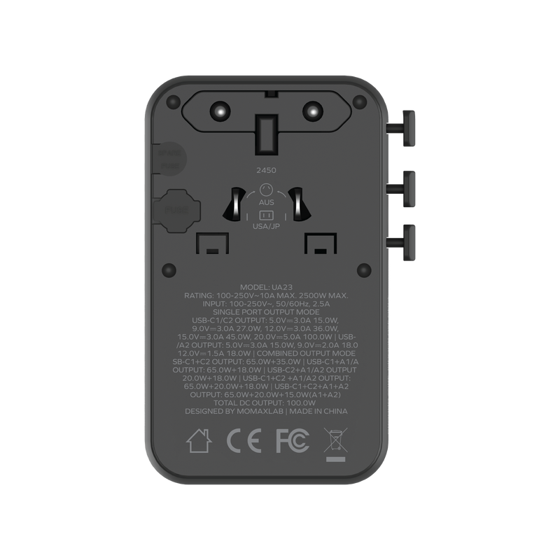 Momax 1-World2 100W 4-Port USB-C Dual AC Travel Adaptor UA23UK