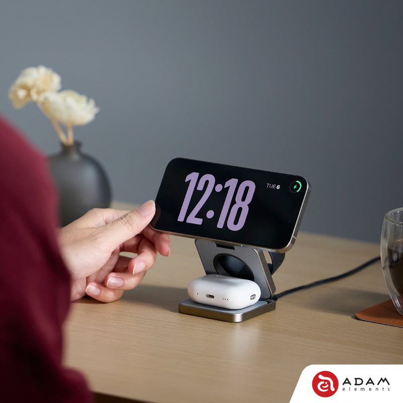 ADAM elements Mag 3 Pro Qi2 15W Foldable 3-in-1 Travel Magnetic Wireless Charging Stand