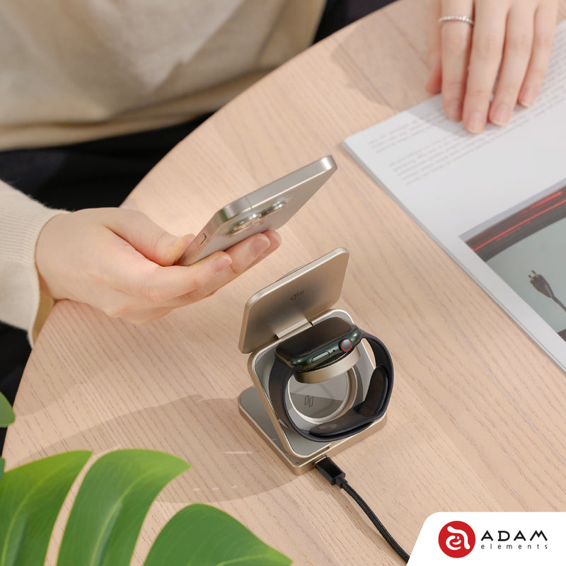 ADAM elements Mag 3 Pro Qi2 15W Foldable 3-in-1 Travel Magnetic Wireless Charging Stand